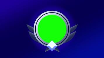 A glowing badge surrounded by sleek wings, representing progress, energy, and futuristic levels in a digital platform or game system video