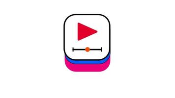 A modern application icon featuring a play button and timeline bar in red and blue, symbolizing media playback, editing, or viewing platforms video