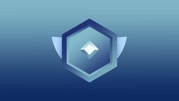 Hexagon badge with cool tones of blue suggesting mid-tier level rank, blending geometric design with futuristic shield aesthetics video