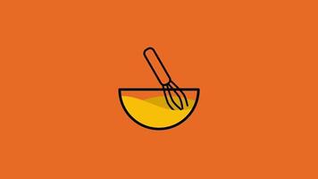 A minimal orange scene featuring a line-style whisk tool, commonly used in baking or cooking, presented in a flat and modern design theme video