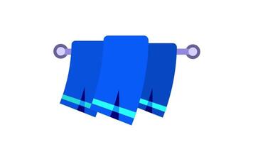Simple clean icon of blue towel hanging on bar possibly representing rest, refresh, hygiene or spa-based themes in a digital UI video