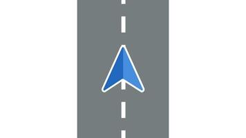 A GPS navigation arrow displayed on a road, indicating direction or travel progress, typically used in digital maps or driving assistance systems video