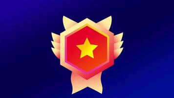 Gold and red badge with a central star flanked by wings indicating excellence, merit, and completion of difficult missions or ranks video
