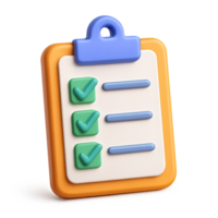Checklist Icon 3D Render of Task List on Clipboard for Project Management Productivity isolated on transparent background png
