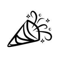 Festive line art party popper icon with confetti burst for celebration and joyful decoration vector