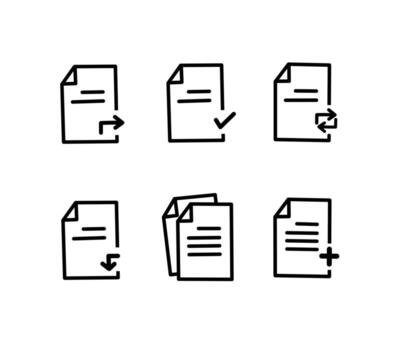 documento proceso íconos haz contorno estilo, plano línea íconos para documento administración vector