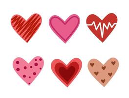 Hand-drawn colorful heart set with unique patterns for love and romance vector