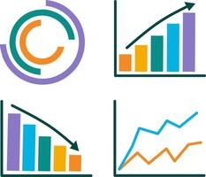 Business graphs and charts elements. Infographics, Statistic and data, charts diagrams, money, down or up arrow, data Presentations, financial chart vector