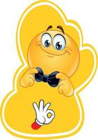 Smiley emoji with bow tie and gesture vector