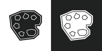 Simple and Minimal Paint Palette Icon in Black Filled and White Filled Cutout Style vector