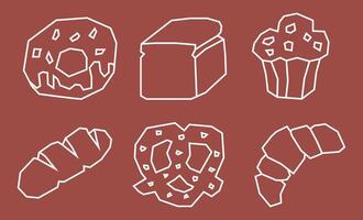 Minimal White Line Bakery Elements Icon Set in Cutout Style vector
