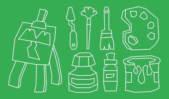 Simple and Minimal White Line Art Supplies Elements Icon Set in Cutout Style vector