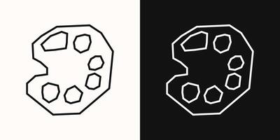 Minimal Paint Palette Icon in Black Line Art and White Line Art Cutout Style vector