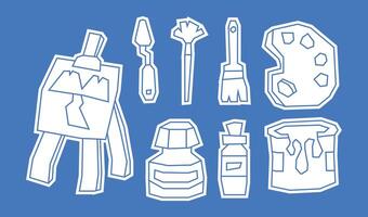 Simple and Minimal White Filled Art Supplies Elements Icon Set in Cutout Style vector