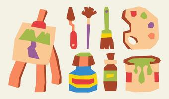 Art supplies in vibrant geometric shapes vector