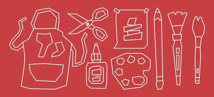 Minimal Simple White Line Art Supplies Elements Icon Set in Cutout Style vector