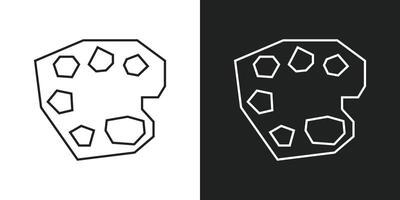 Simple and Minimal Paint Palette Icon in Black Line Art and White Line Art Cutout Style vector