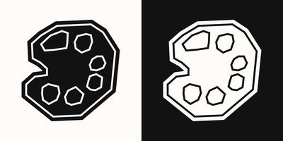 Minimal Paint Palette Icon in Black Filled and White Filled Cutout Style vector