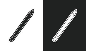 Simple and Minimal Pencil Icon in Black Filled and White Filled Cutout Style vector
