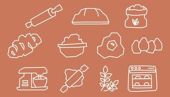 Minimal White Line Baking Elements Icon Set in Cutout Style vector