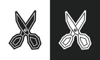 Simple and Minimal Scissors Icon in Black Filled and White Filled Cutout Style vector