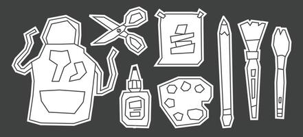 Simple White Filled Art Tools Elements Icon Set in Cutout Style vector
