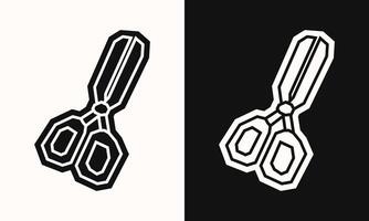 Simple Scissors Icon in Black Filled and White Filled Cutout Style vector