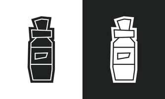 Simple and Minimalist Paint Bottle Icon in Black Filled and White Filled Cutout Style vector