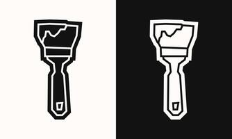 Simple Wide Paint Brush Icon in Black Filled and White Filled Cutout Style vector