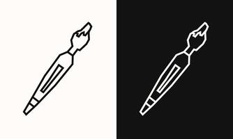 Simple Paint Brush Icon in Black Line Art and White Line Art Cutout Style vector