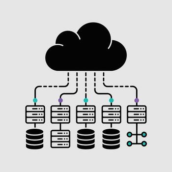 verde azulado púrpura y gris nube informática sistema diagrama demostración negro nube servidores bases de datos y red conexiones ilustrando datos almacenamiento vector