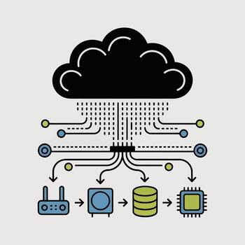 verde azulado aceituna verde negro nube datos transferir diagrama ilustrando red conexiones a enrutador servidor base de datos y pastilla datos fluir vector