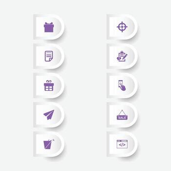 icono conjunto en blanco botón con púrpura íconos Perfecto para aplicación o web diseño vector