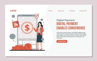Woman using digital payment on mobile phone vector