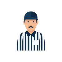 A flat design icon of a boxing referee in a striped shirt and bow tie, representing officiating and rules in a match. vector