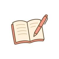 A cartoon icon of an open notebook or journal with a pen, representing writing or journaling. vector
