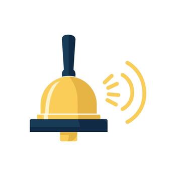 A flat design icon of a golden boxing bell with sound waves, representing the start or end of a round. vector