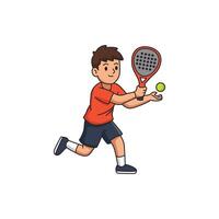 Boy playing tennis with racket vector