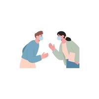 Two people wearing masks talking vector