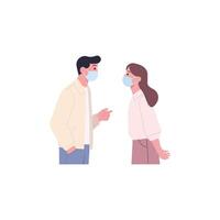 Two people wearing face masks talking vector