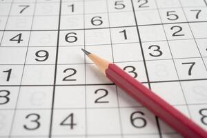 Puzzle game pencil for practice skill. photo