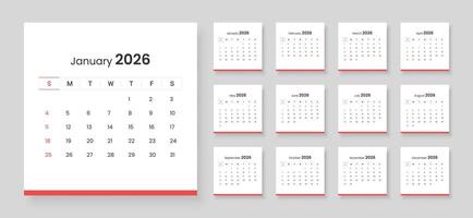 January 2026 calendar overview vector