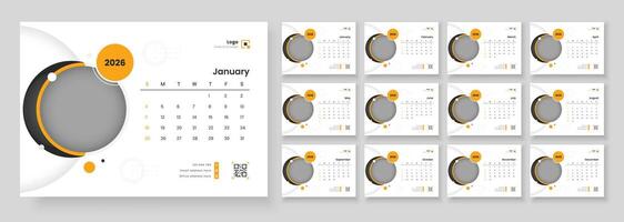 Modern new year 2026 desk calendar template. 2026 monthly desk calendar template. Calendar template for 2026 with week start on Sunday. vector