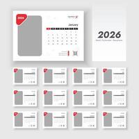 2026 new year desk calendar template design. Desk Calendar 2026 planner corporate template design set of 12 months. vector