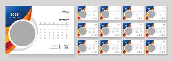 2026 calendar layout with vibrant colors vector