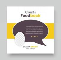 Client feedback review or client testimonial social media post template or web banner design, Customer feedback review or client testimonial design, client testimonial comment or quote design. vector
