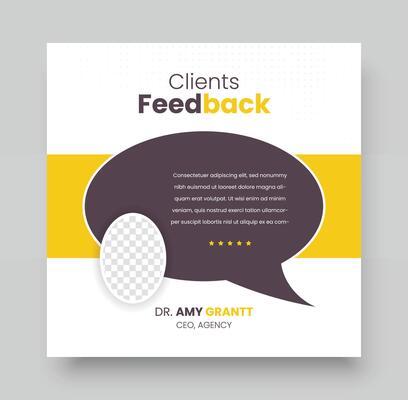 Client feedback review or client testimonial social media post template or web banner design, Customer feedback review or client testimonial design, client testimonial comment or quote design.