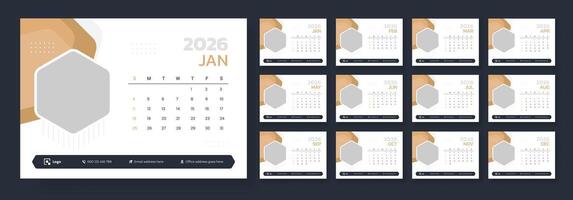 Minimalist desk calendar 2026 template. Calendar 2026 planner corporate template design set vector