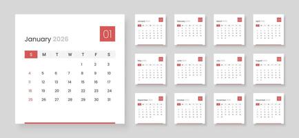 January 2026 calendar layout vector