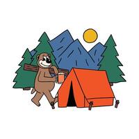 Bear camping with tent and supplies vector